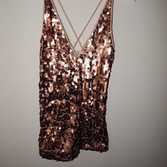 Urban Outfitters Rose Gold Sequined Mini Dress - Picture 1 of 6